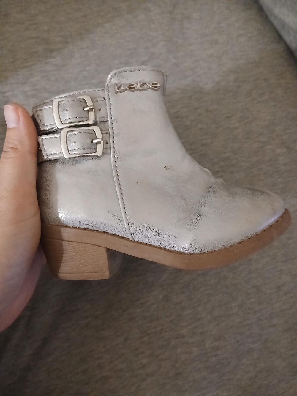 bebe Girls' Silver Metallic Ankle Boots with Buckles
